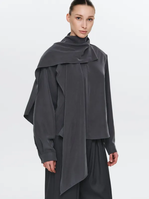 Scarf Tencel Blouse, Charcoal sold by Source Unknown