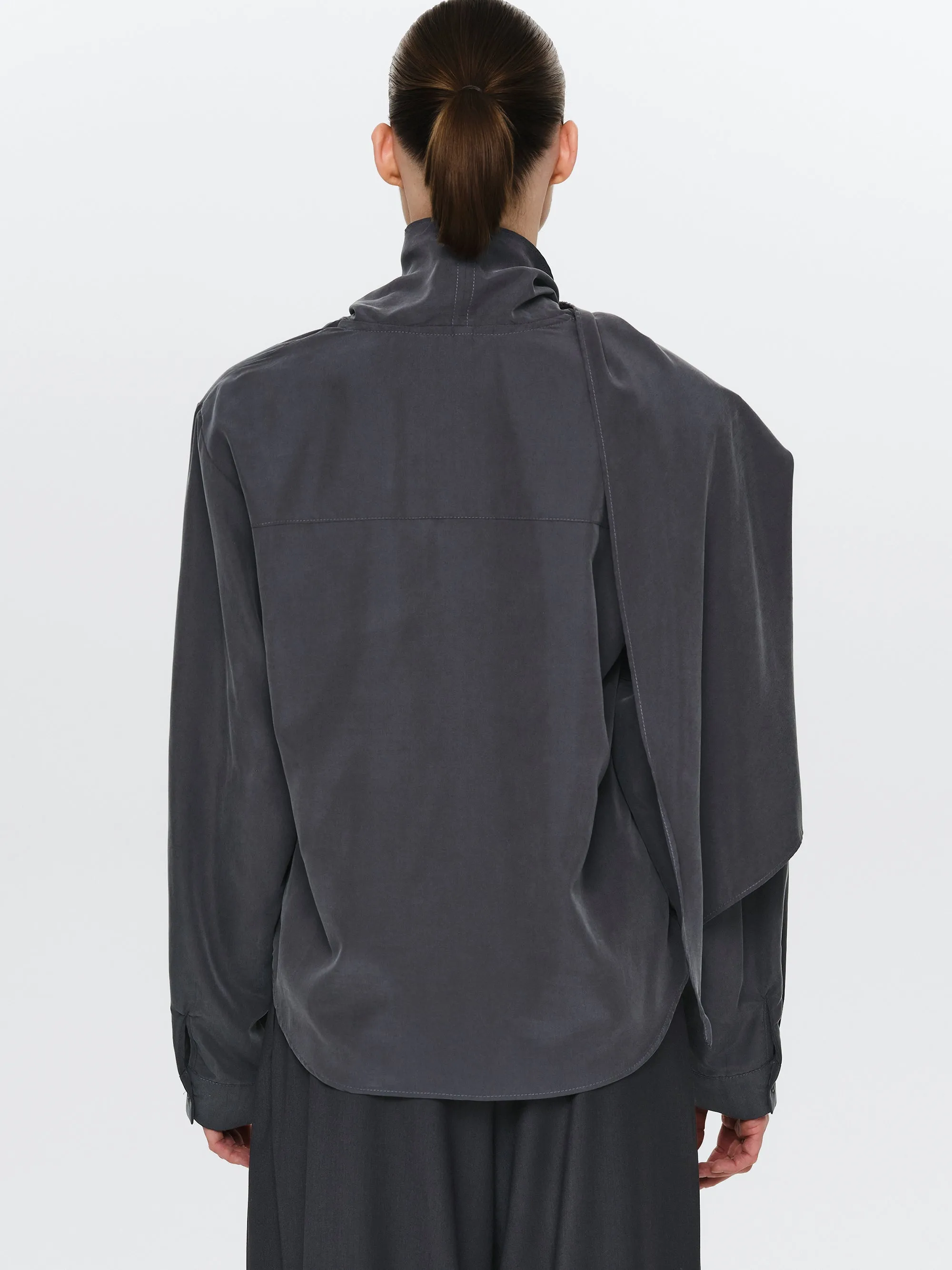 Scarf Tencel Blouse, Charcoal sold by Source Unknown product image thumbnail 4