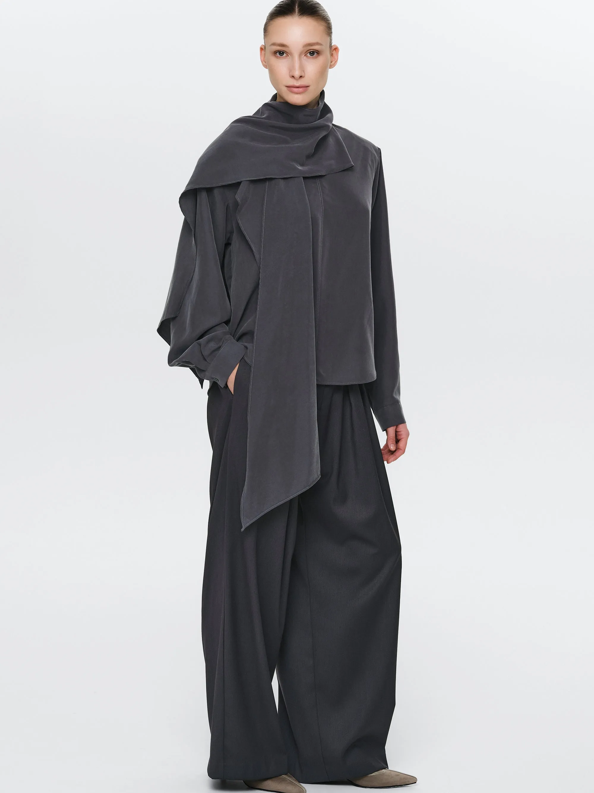 Scarf Tencel Blouse, Charcoal sold by Source Unknown product image thumbnail 2