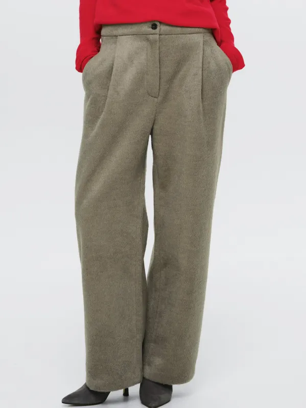Brushed Wide Trousers, Beige sold by Source Unknown