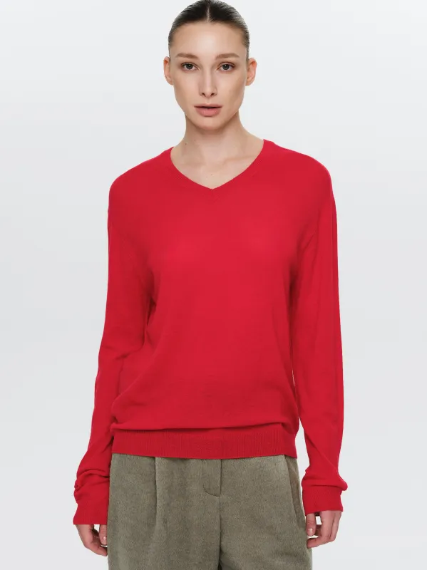 Merino Wool V-Neck Knit, Red sold by Source Unknown
