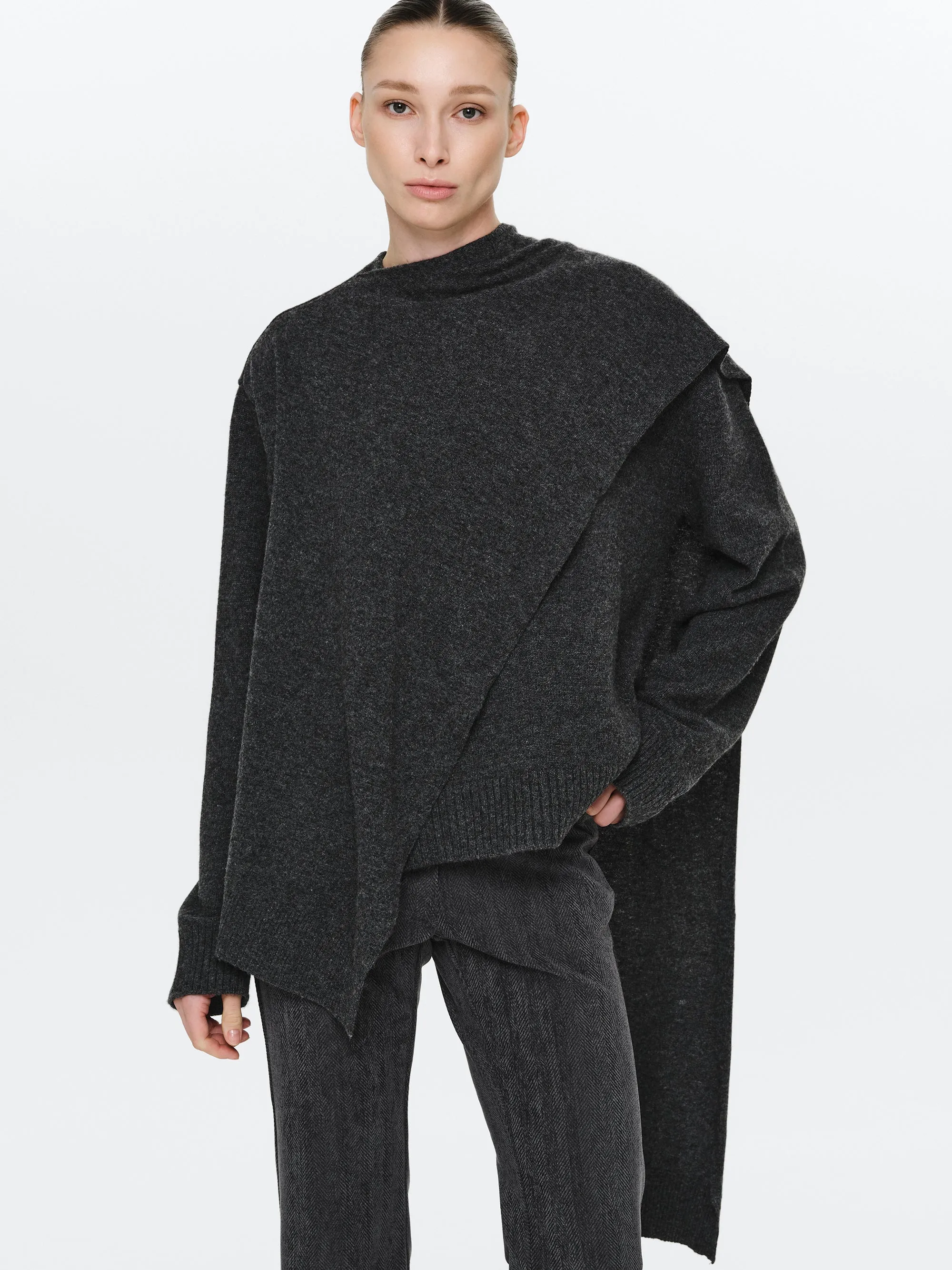 Asymmetric Collar Jumper, Charcoal sold by Source Unknown