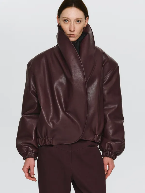 Opera Collar Faux-Leather Bomber Jacket, Burgundy sold by Source Unknown