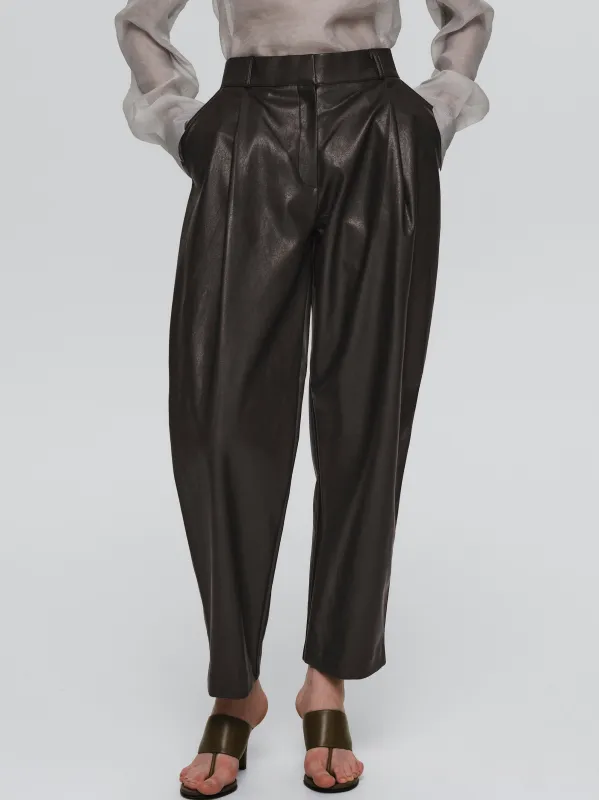 Faux-Leather Tapered Pants, Dark Plum sold by Source Unknown