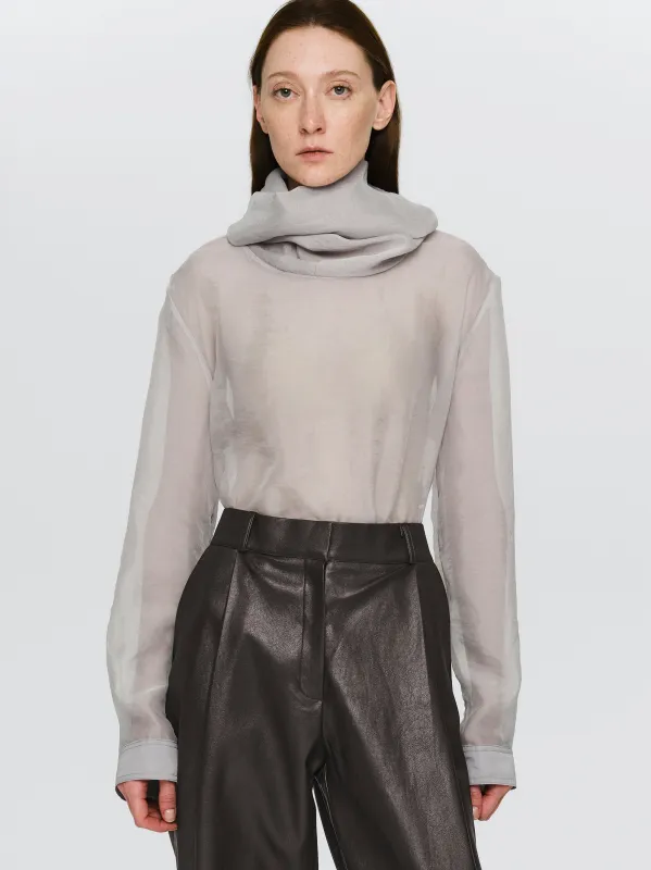 Roll-Neck Sheer Top, Light Grey made by Source Unknown