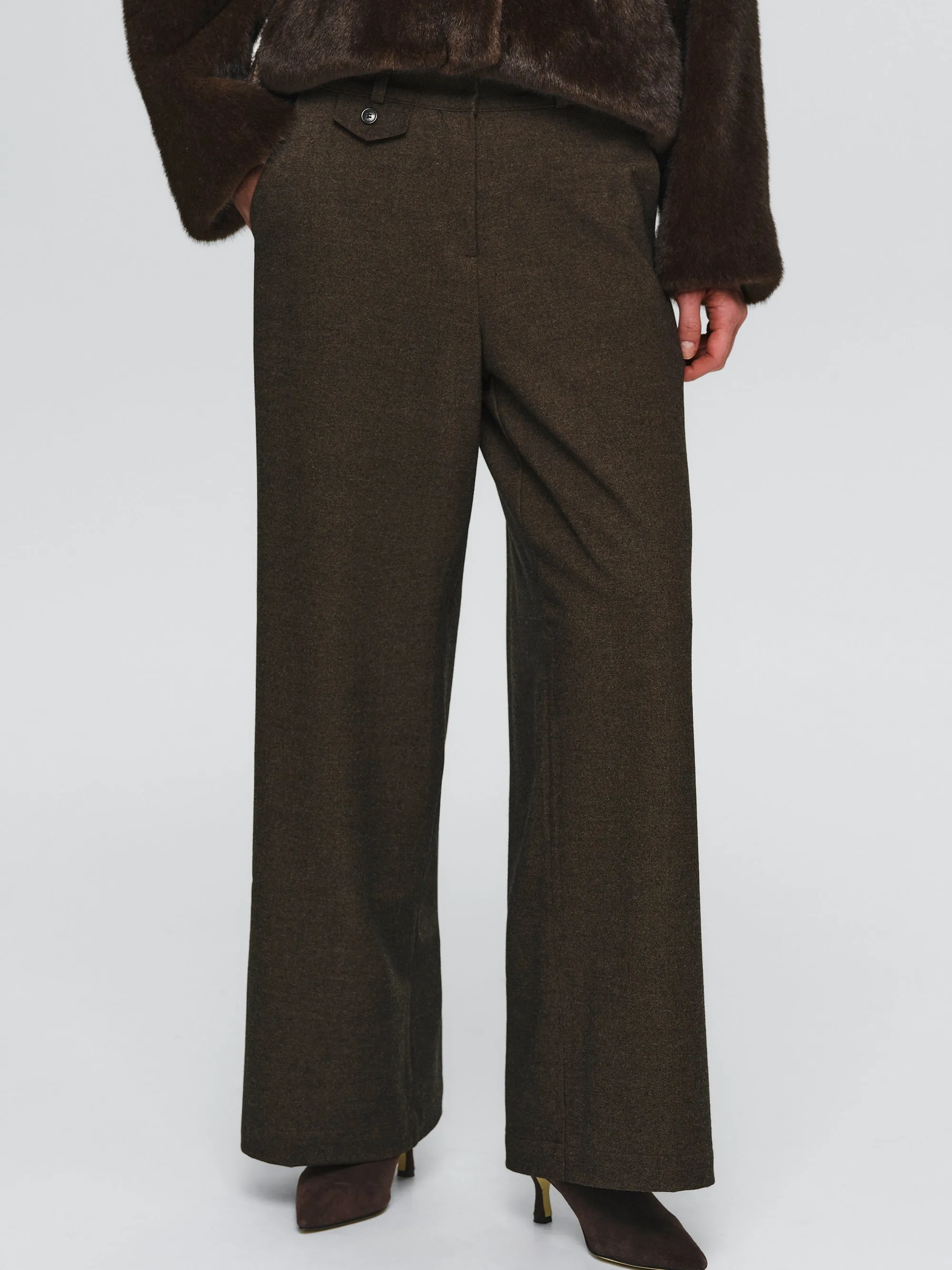 Button Tab Trousers, Brown sold by Source Unknown