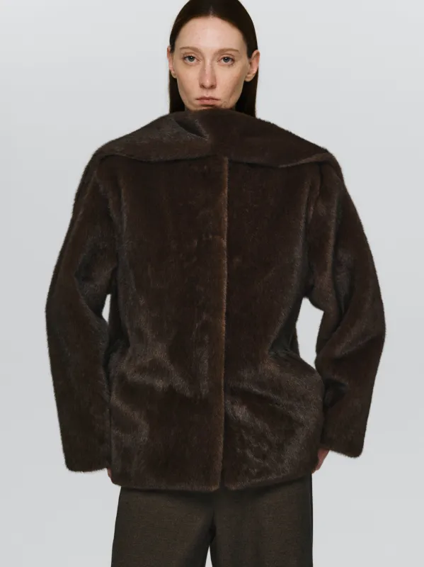 Faux-Fur Scarf Jacket, Brown sold by Source Unknown