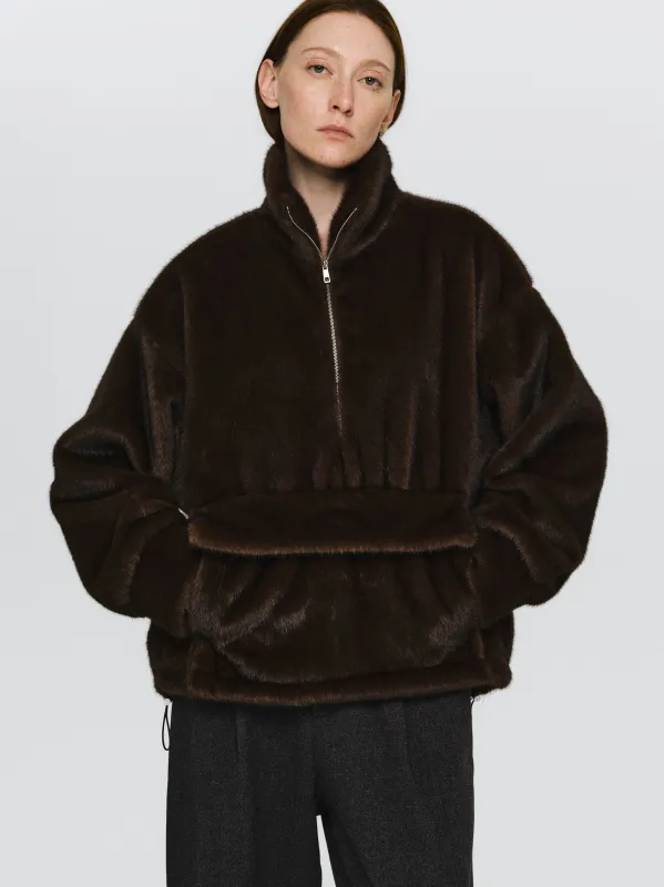 Half-Zip Faux-Fur Pullover, Brown sold by Source Unknown