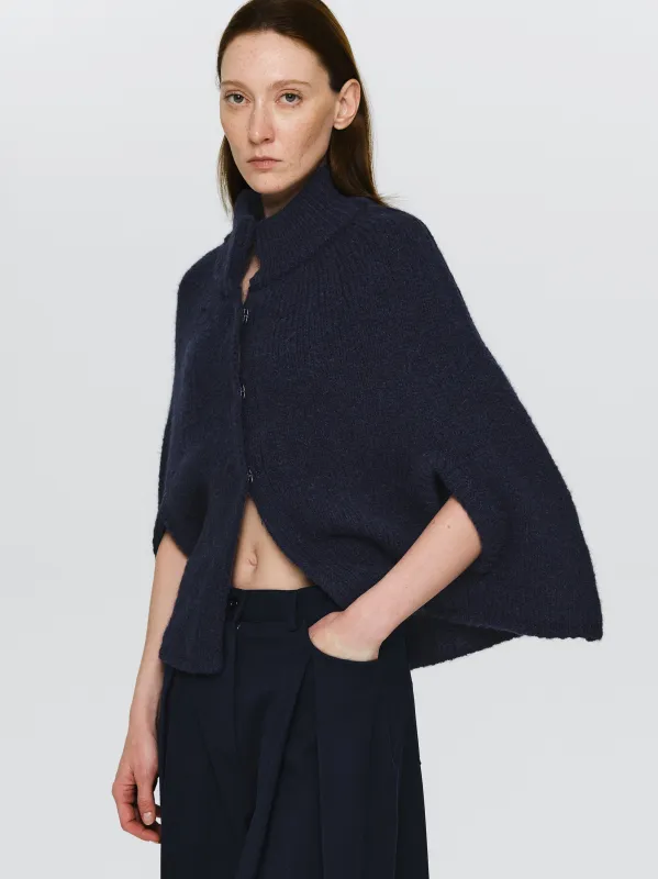 High Collar Knit Cape, Navy sold by Source Unknown
