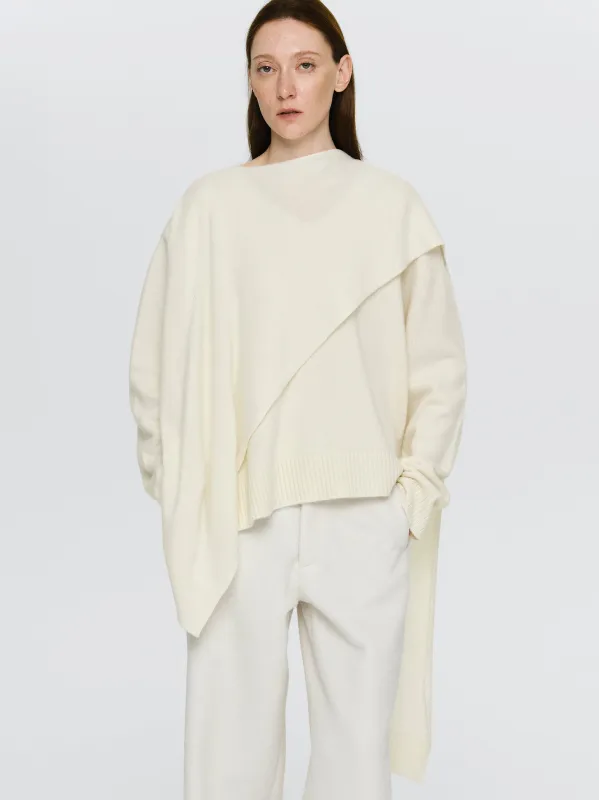 Asymmetric Collar Jumper, Ivory sold by Source Unknown