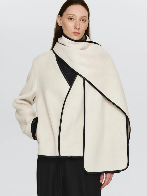 Trim Scarf Wool Jacket, Ivory sold by Source Unknown