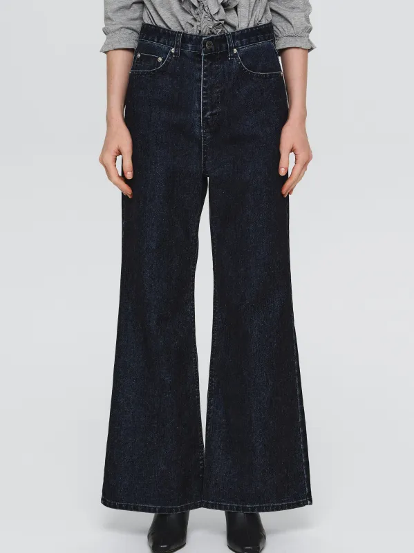 Flared Flocked Jeans, Navy sold by Source Unknown
