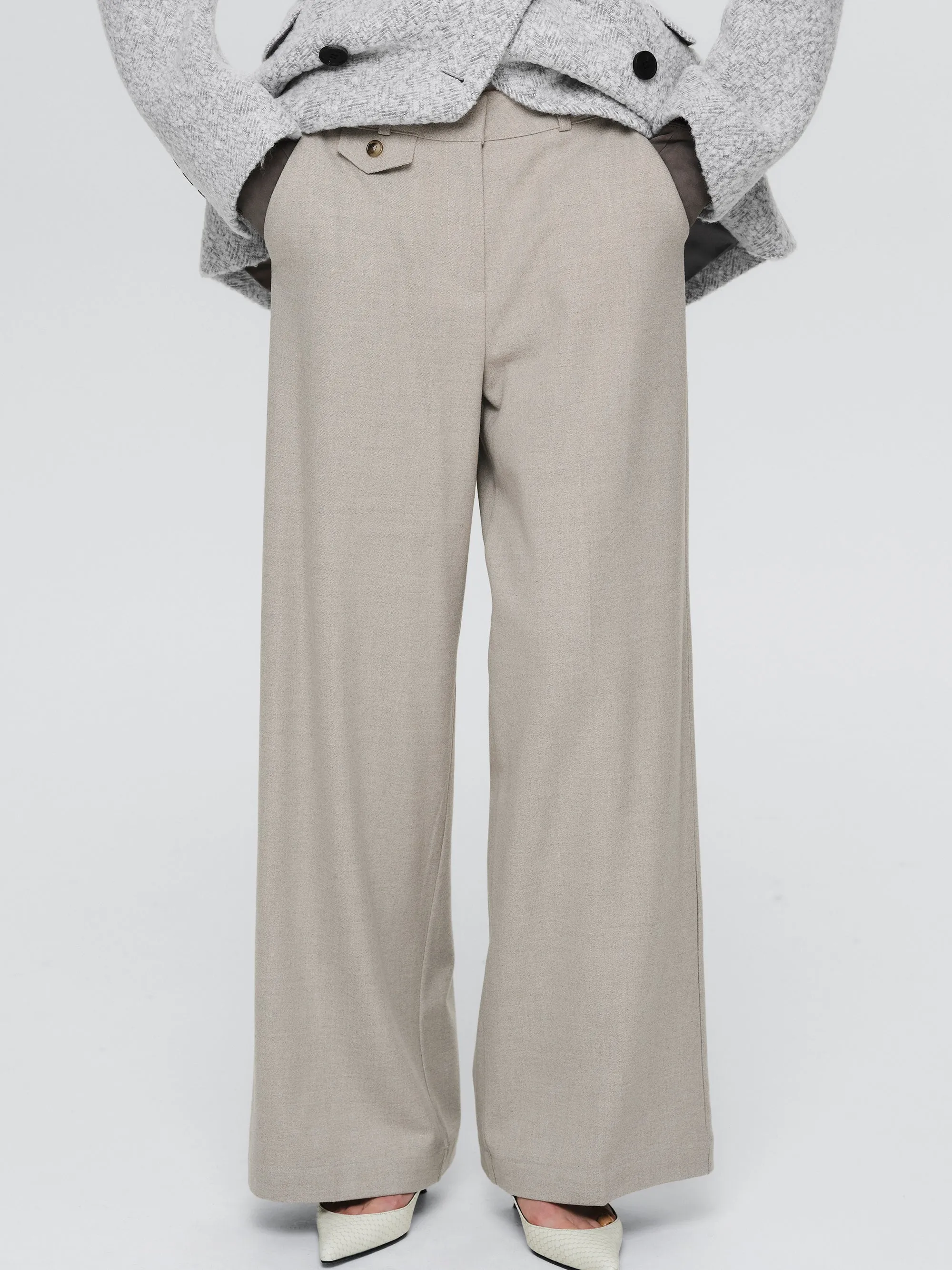 Button Tab Trousers, Greige sold by Source Unknown product image thumbnail 2