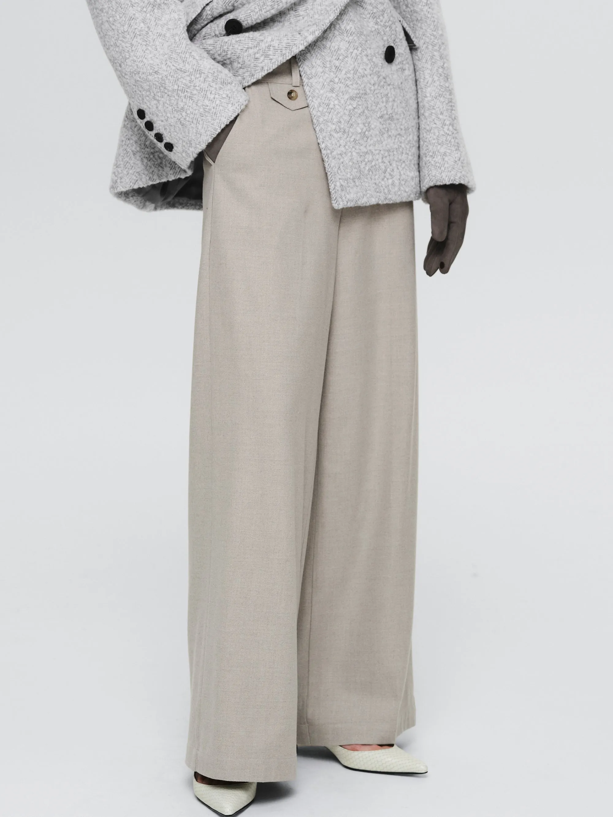 Button Tab Trousers, Greige sold by Source Unknown product image thumbnail 3