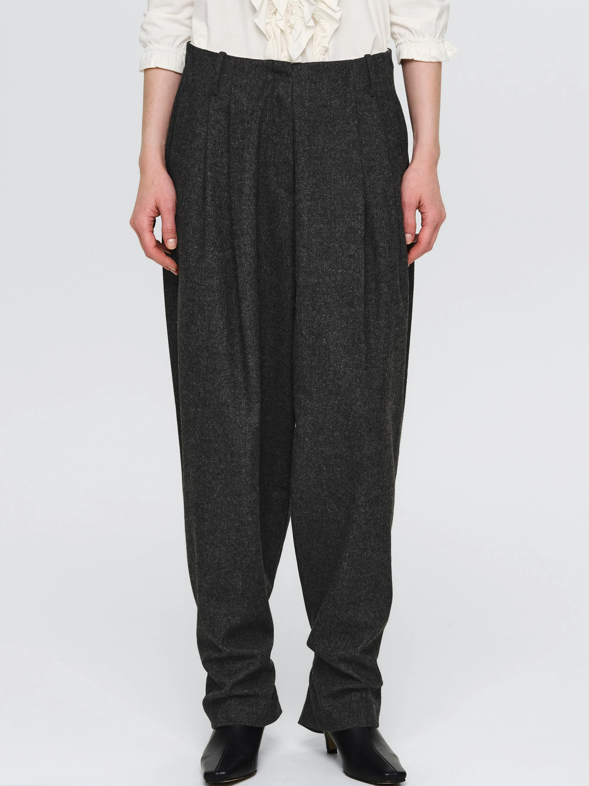 Button Tapered Trousers, Charcoal sold by Source Unknown