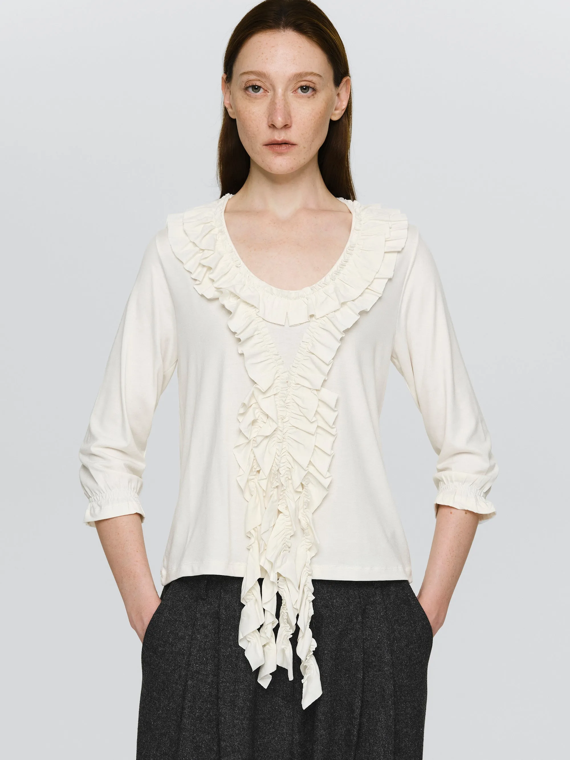 Tiered Ruffle T-Shirt, Ivory sold by Source Unknown