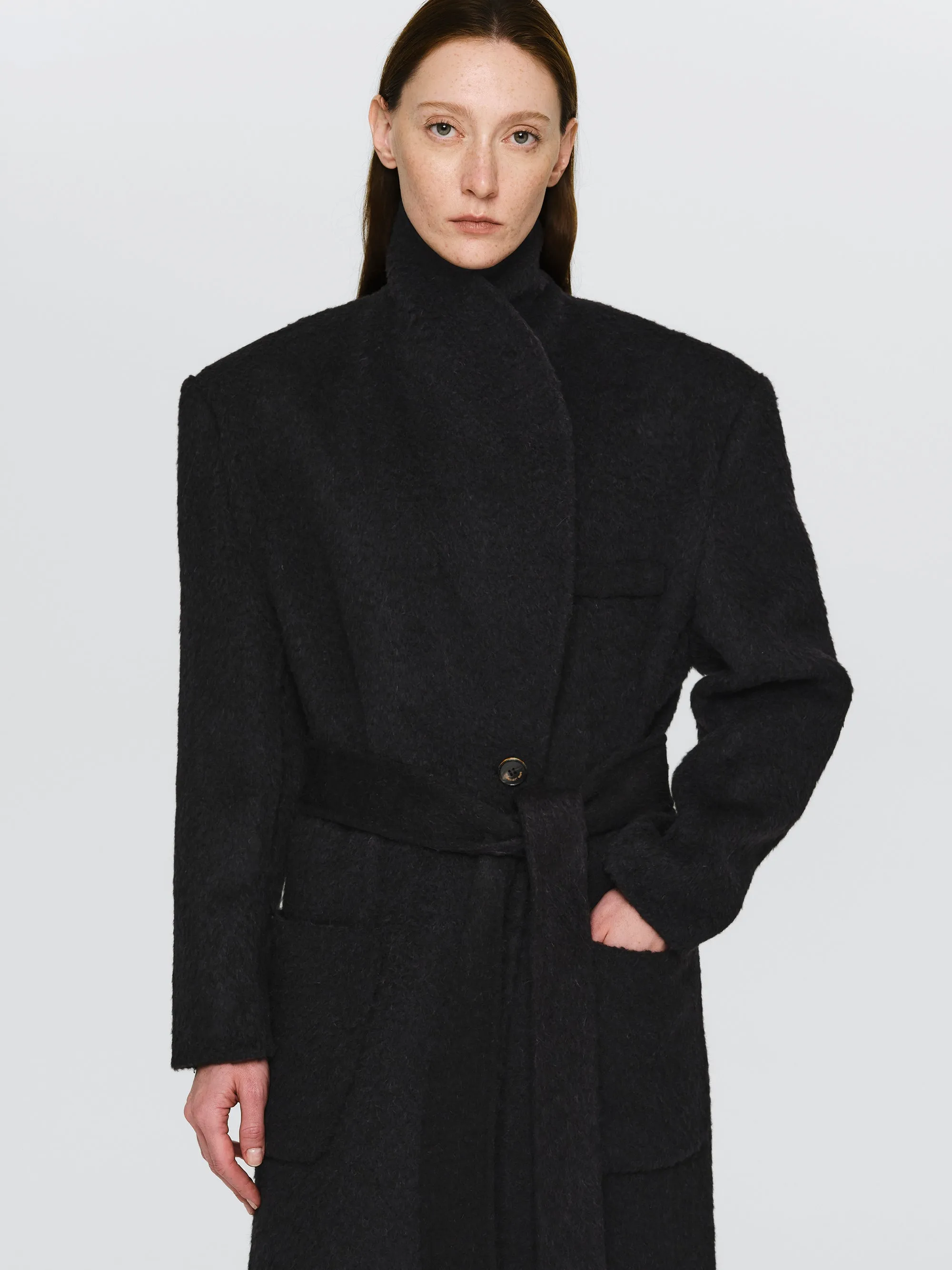 Cinched Robe Long Coat, Black sold by Source Unknown product image thumbnail 2