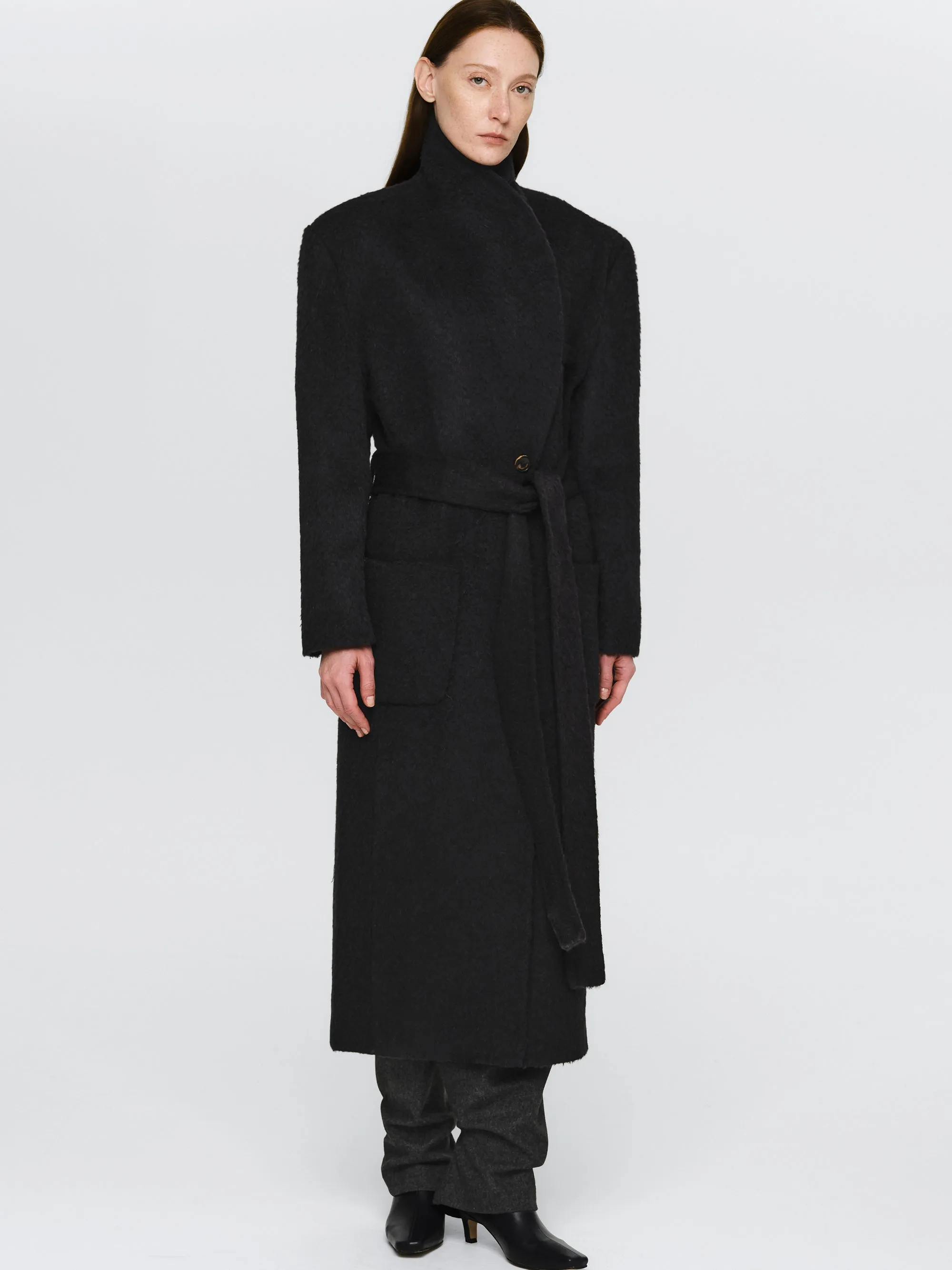 Cinched Robe Long Coat, Black sold by Source Unknown product image thumbnail 3