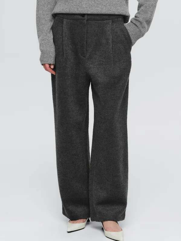 Brushed Wide Trousers, Charcoal sold by Source Unknown