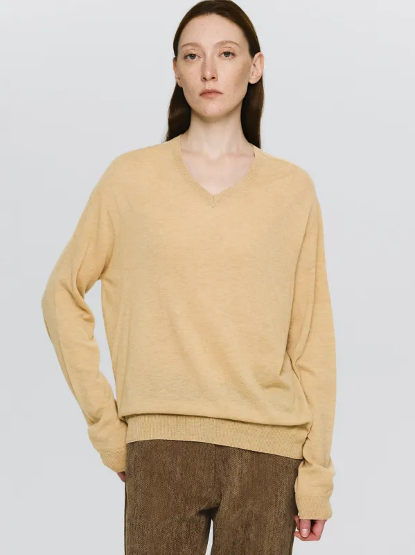 Merino Wool V-Neck Knit, Beige sold by Source Unknown