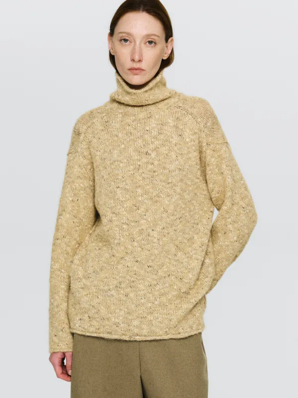 Relaxed Melange Turtleneck, Beige made by Source Unknown