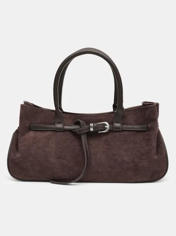 Top Handle Suede Hobo Bag, Brown made by Source Unknown