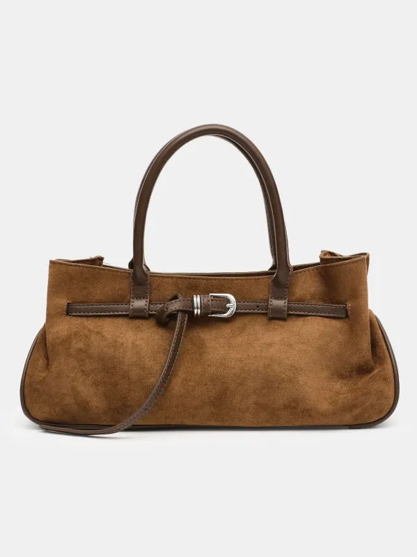 Top Handle Suede Hobo Bag, Camel sold by Source Unknown