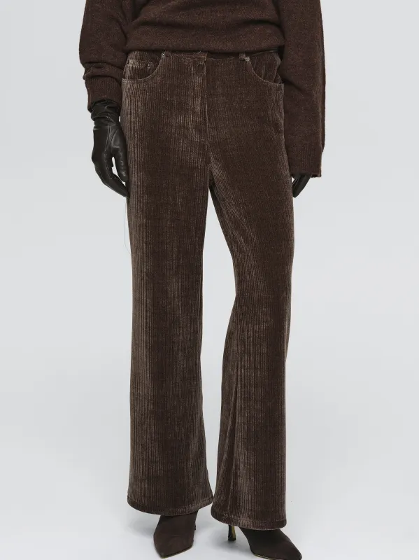 Flared Corduroy Velvet Pants, Brown made by Source Unknown