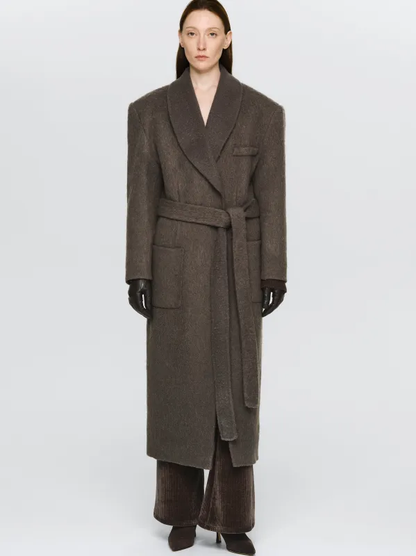 Cinched Robe Long Coat, Brown sold by Source Unknown