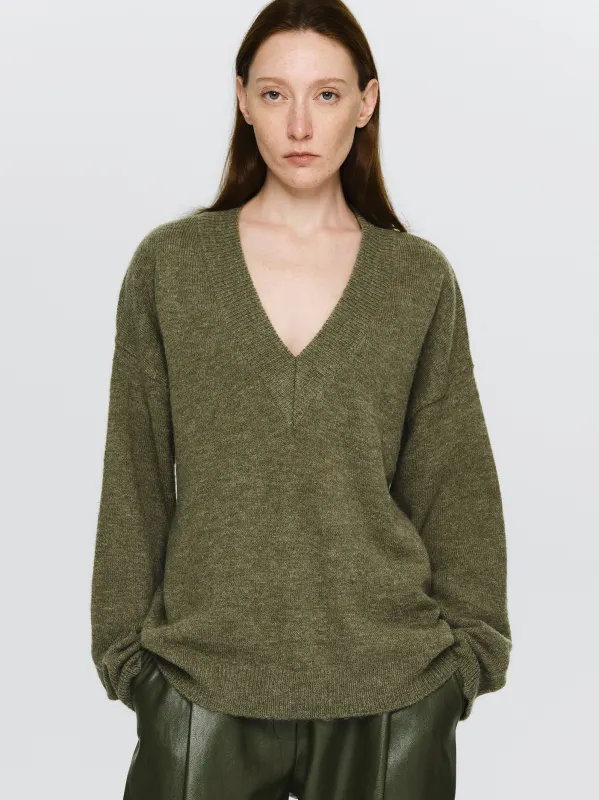 V-Neck Pullover, Olive sold by Source Unknown