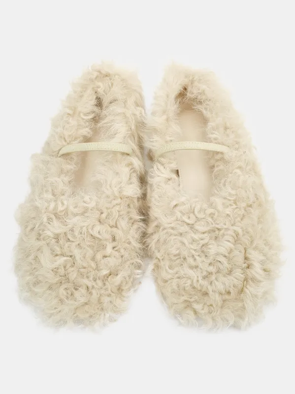 Shearling Ballet Flats, Beige sold by Source Unknown