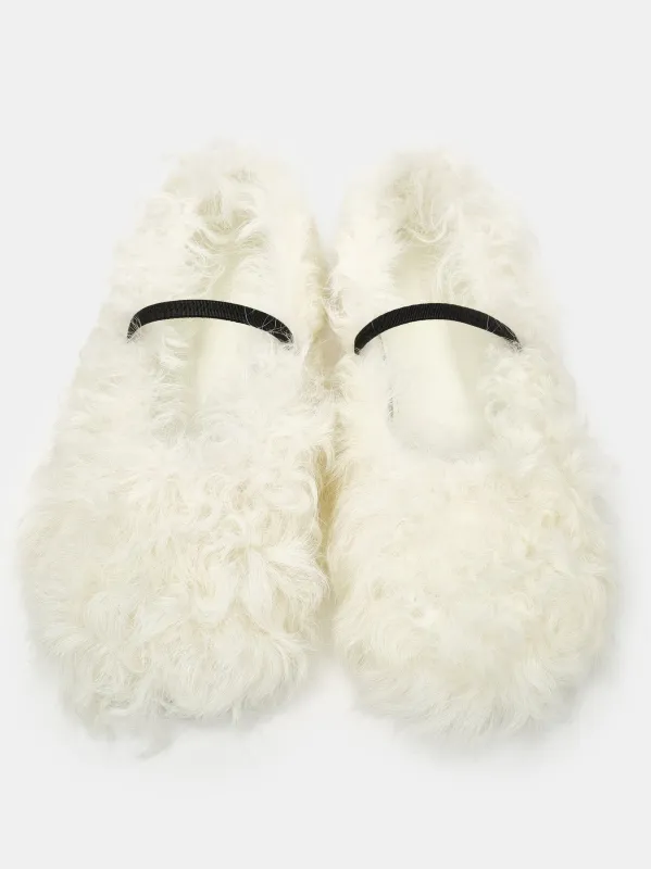 Shearling Ballet Flats, Ivory sold by Source Unknown
