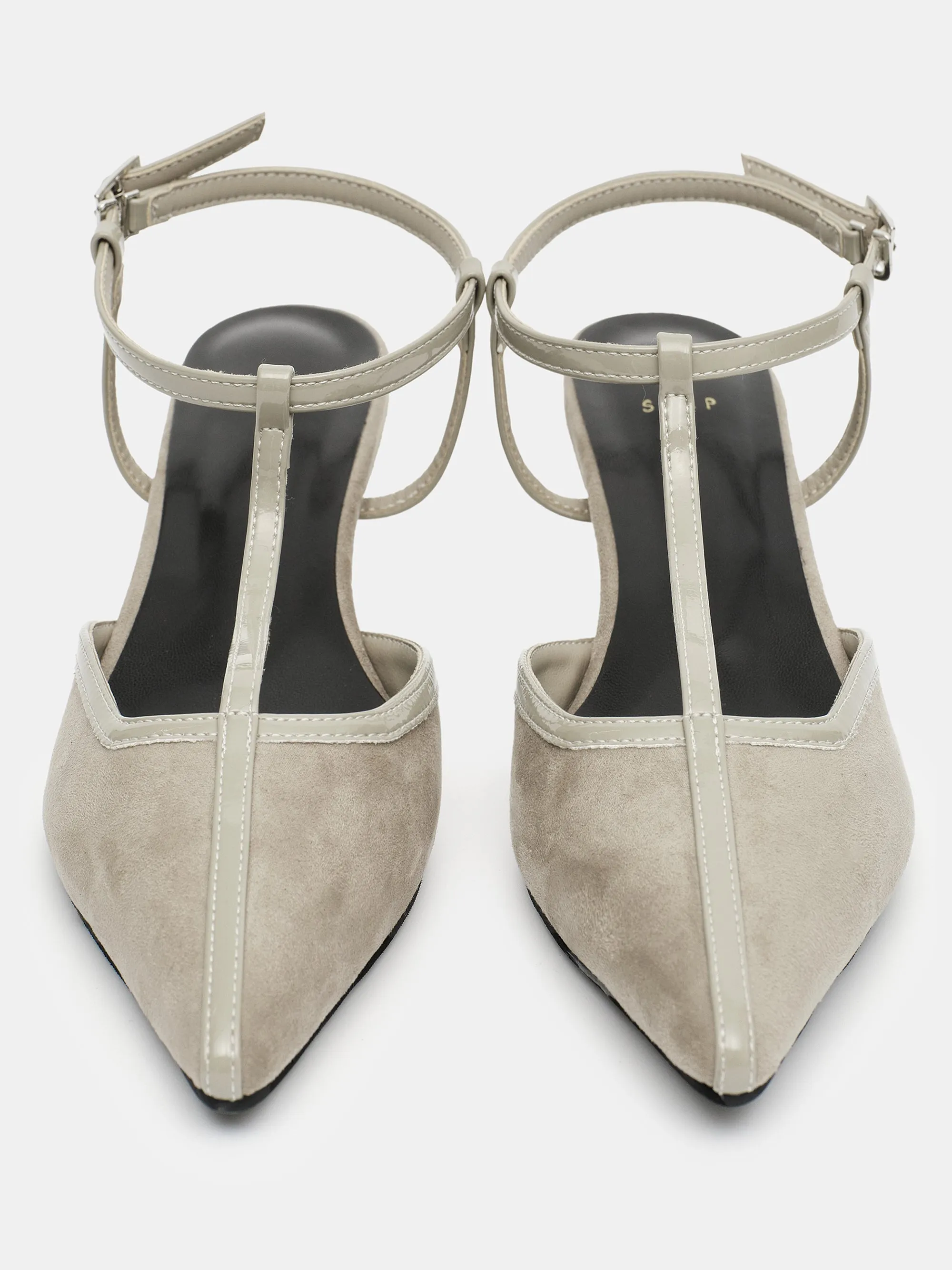 T-Strap Suede Slingback Heels, Ash sold by Source Unknown