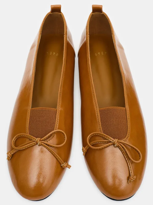 Bow Leather Ballerina Flats, Camel made by Source Unknown