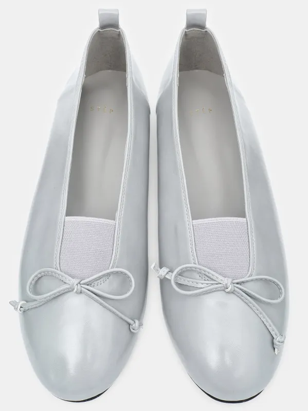 Bow Leather Ballerina Flats, Grey sold by Source Unknown