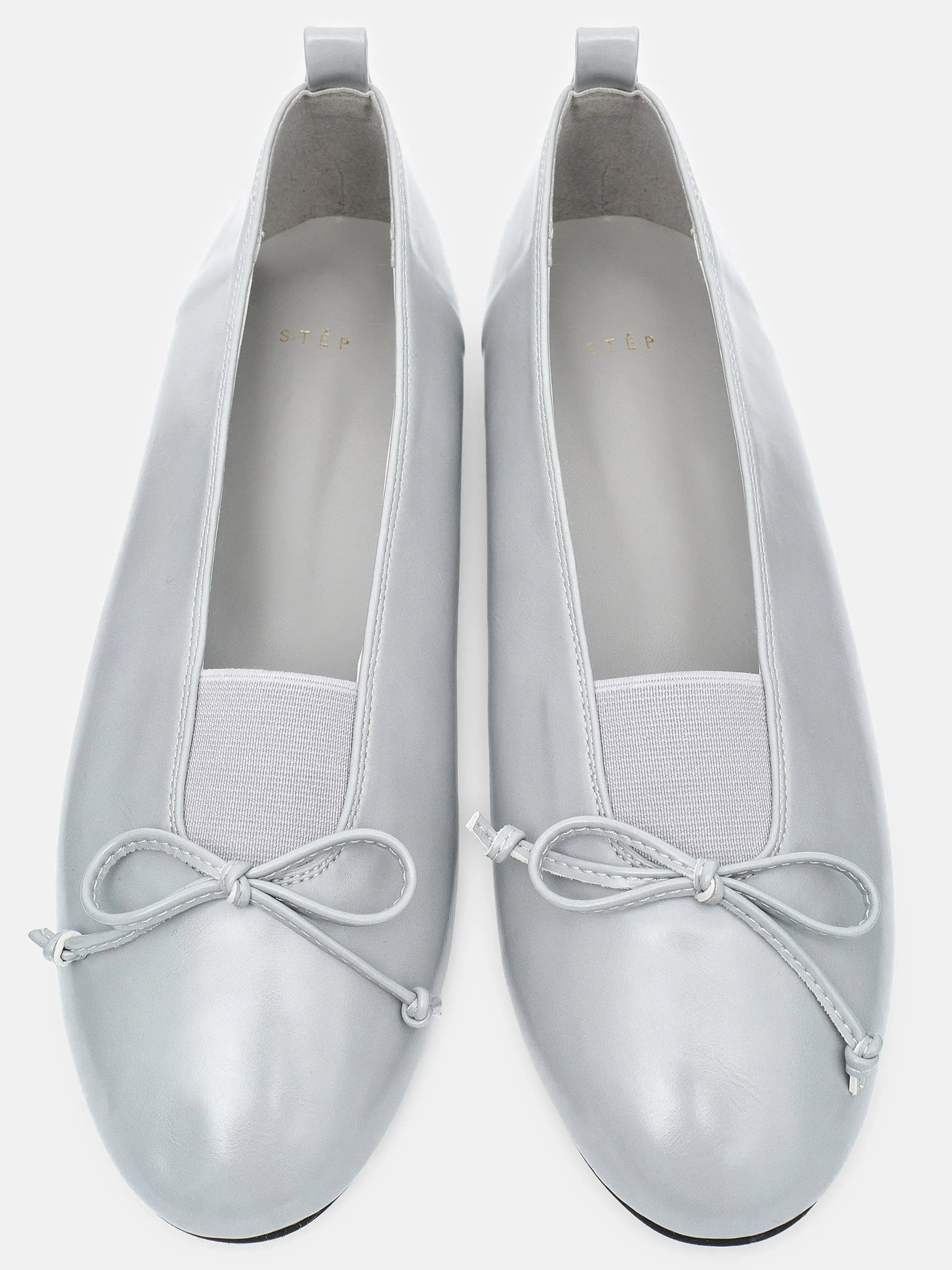Bow Leather Ballerina Flats, Grey sold by Source Unknown
