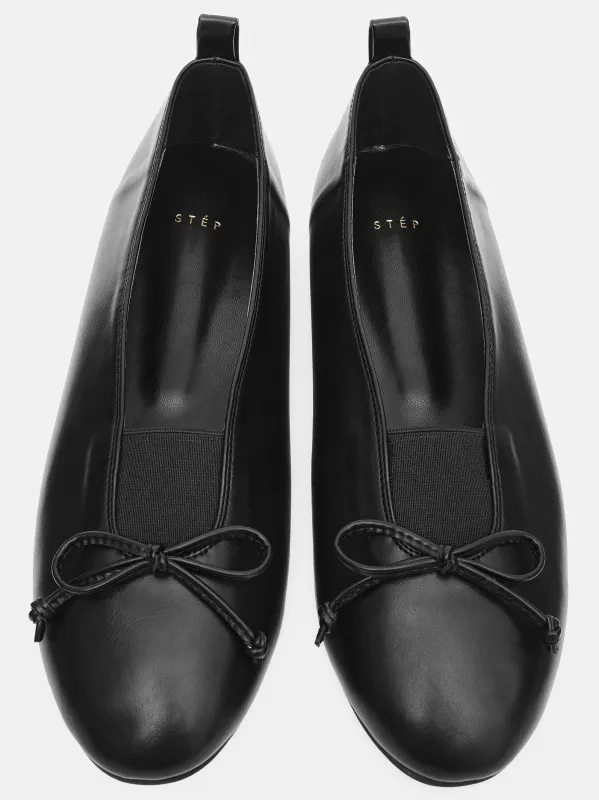 Bow Leather Ballerina Flats, Black sold by Source Unknown