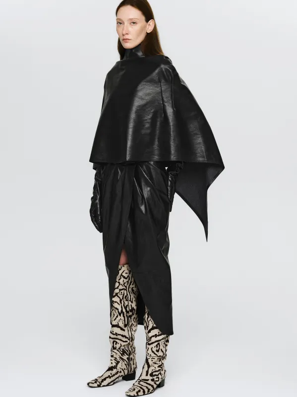 Faux-Leather Ruched Skirt, Black sold by Source Unknown