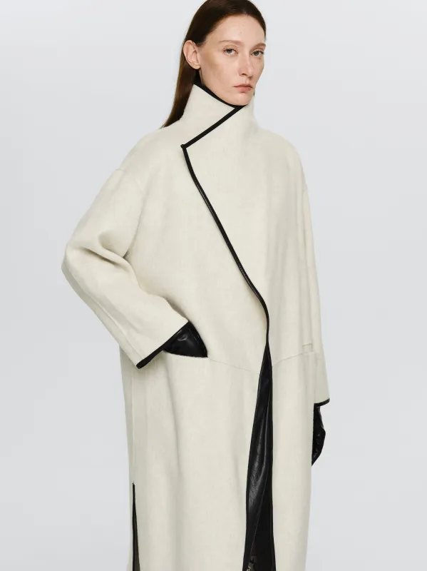 Trim Wrap Wool Coat, Ivory sold by Source Unknown
