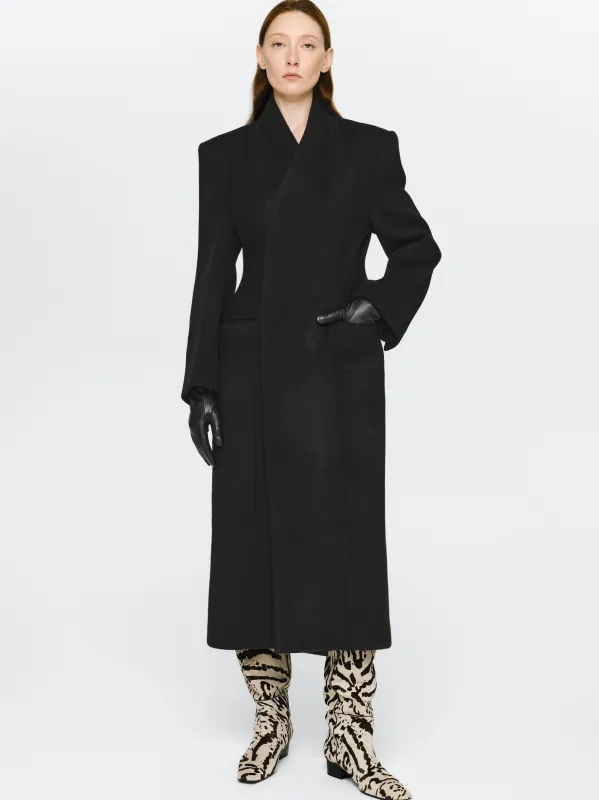 Corrin Wrap Coat, Black sold by Source Unknown