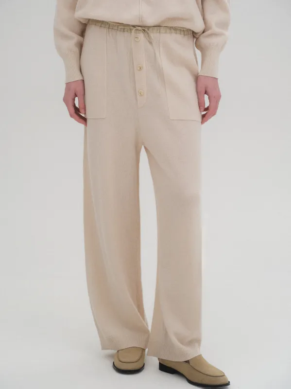 Elastic Waist Wool Pants, Ivory sold by Source Unknown