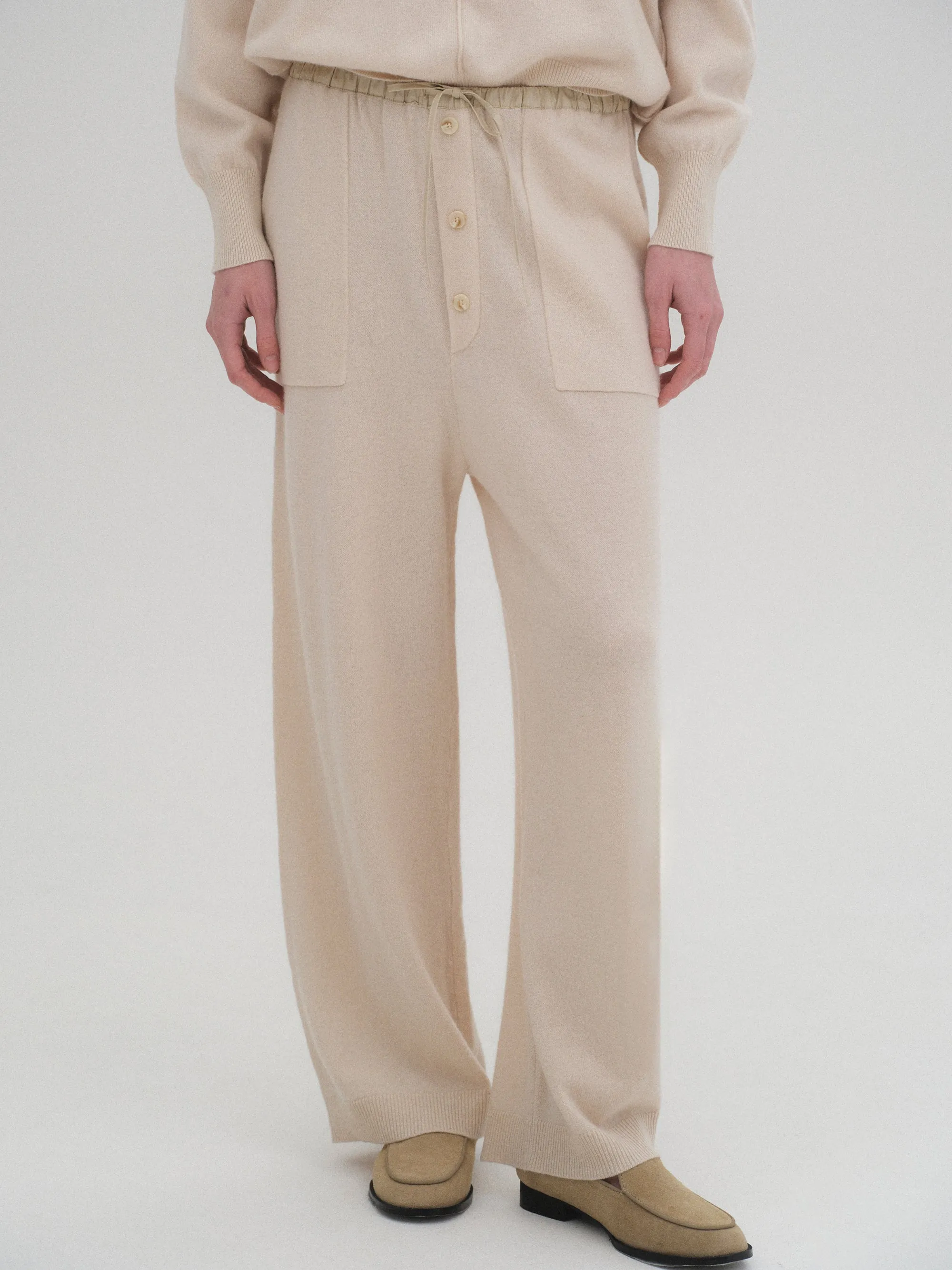 Elastic Waist Wool Pants, Ivory sold by Source Unknown