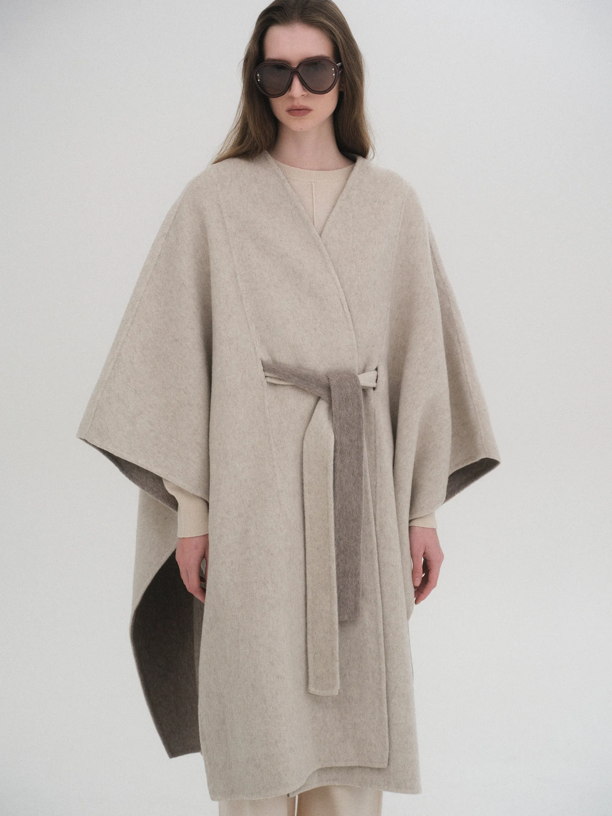 Wool Felt Cape Coat, Oat sold by Source Unknown product image thumbnail 3