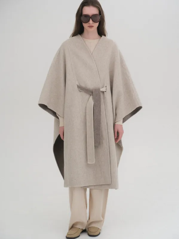 Wool Felt Cape Coat, Oat sold by Source Unknown