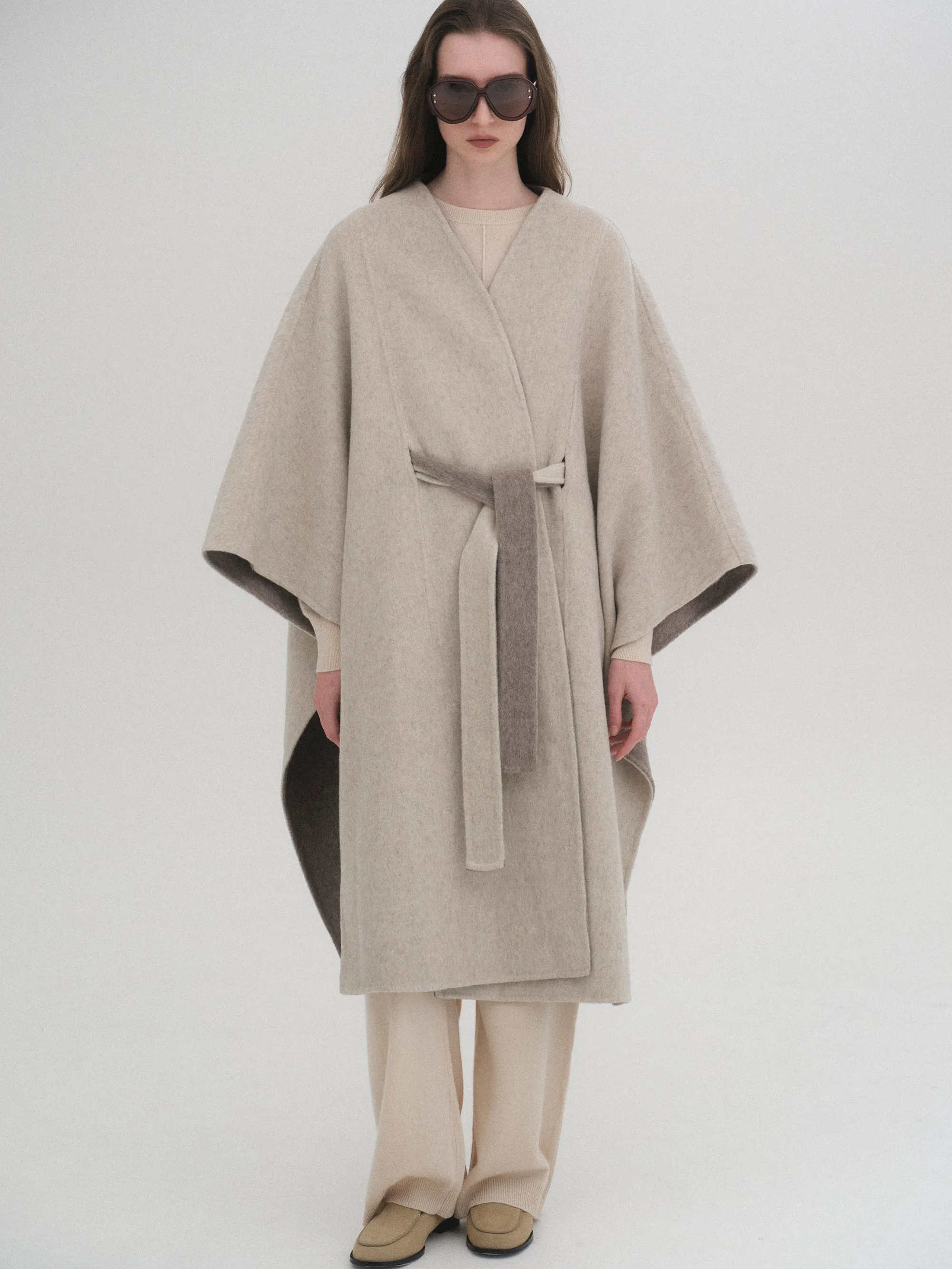 Wool Felt Cape Coat, Oat sold by Source Unknown