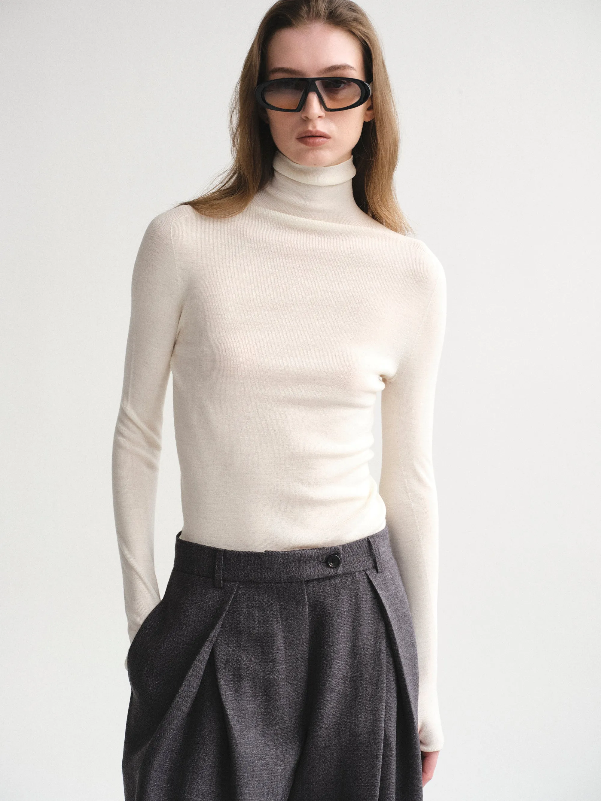 Fine-Knit Merino Turtleneck, Ivory sold by Source Unknown