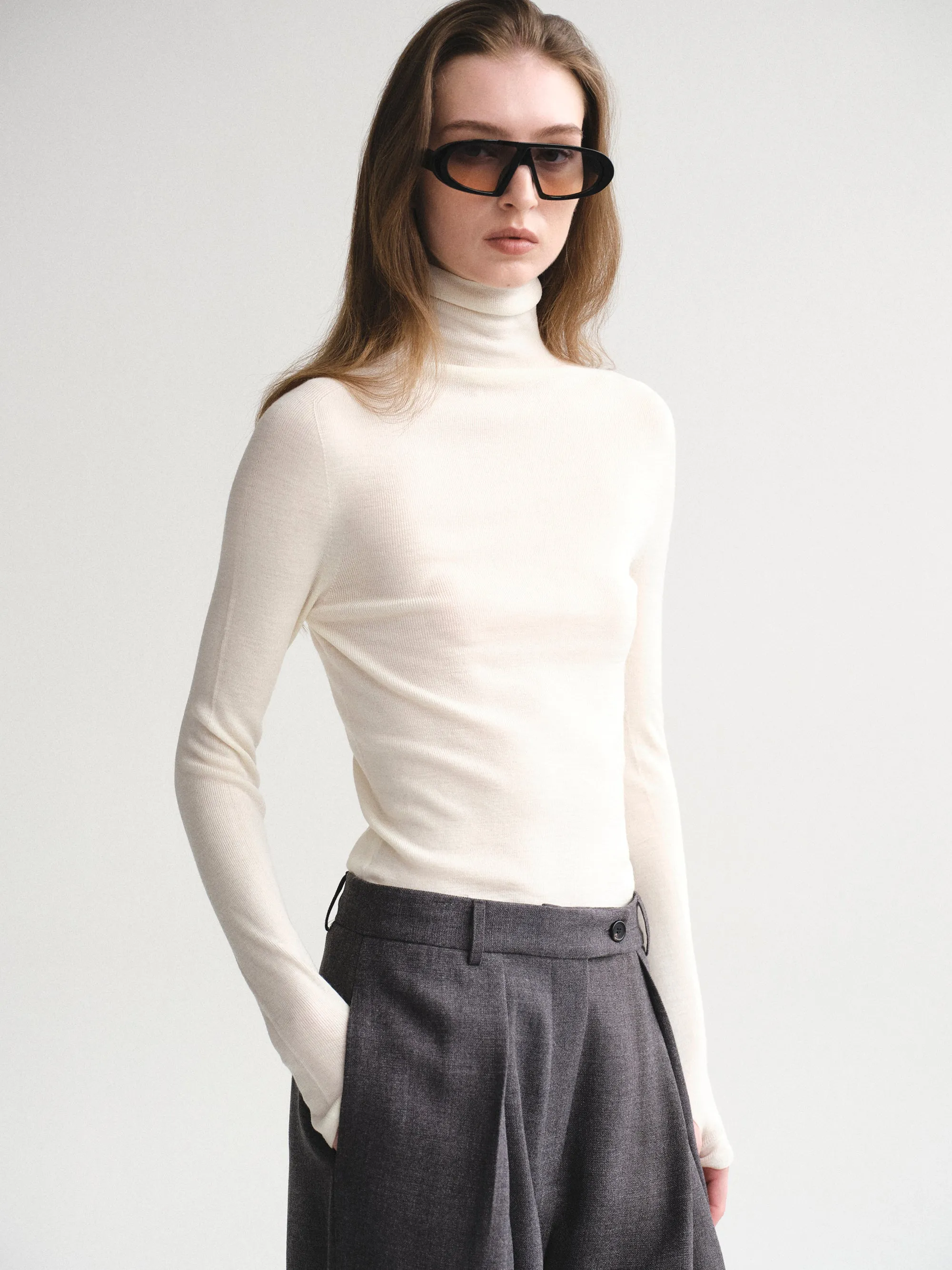 Fine-Knit Merino Turtleneck, Ivory sold by Source Unknown product image thumbnail 4