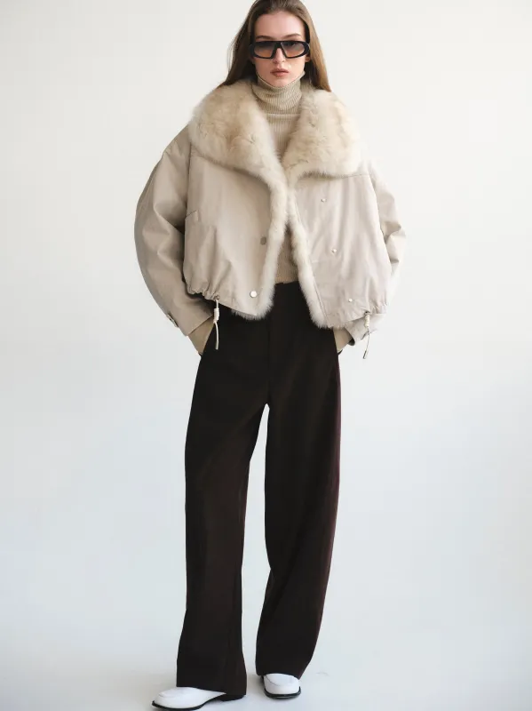 Cotton Canvas Fur Jacket, Beige sold by Source Unknown