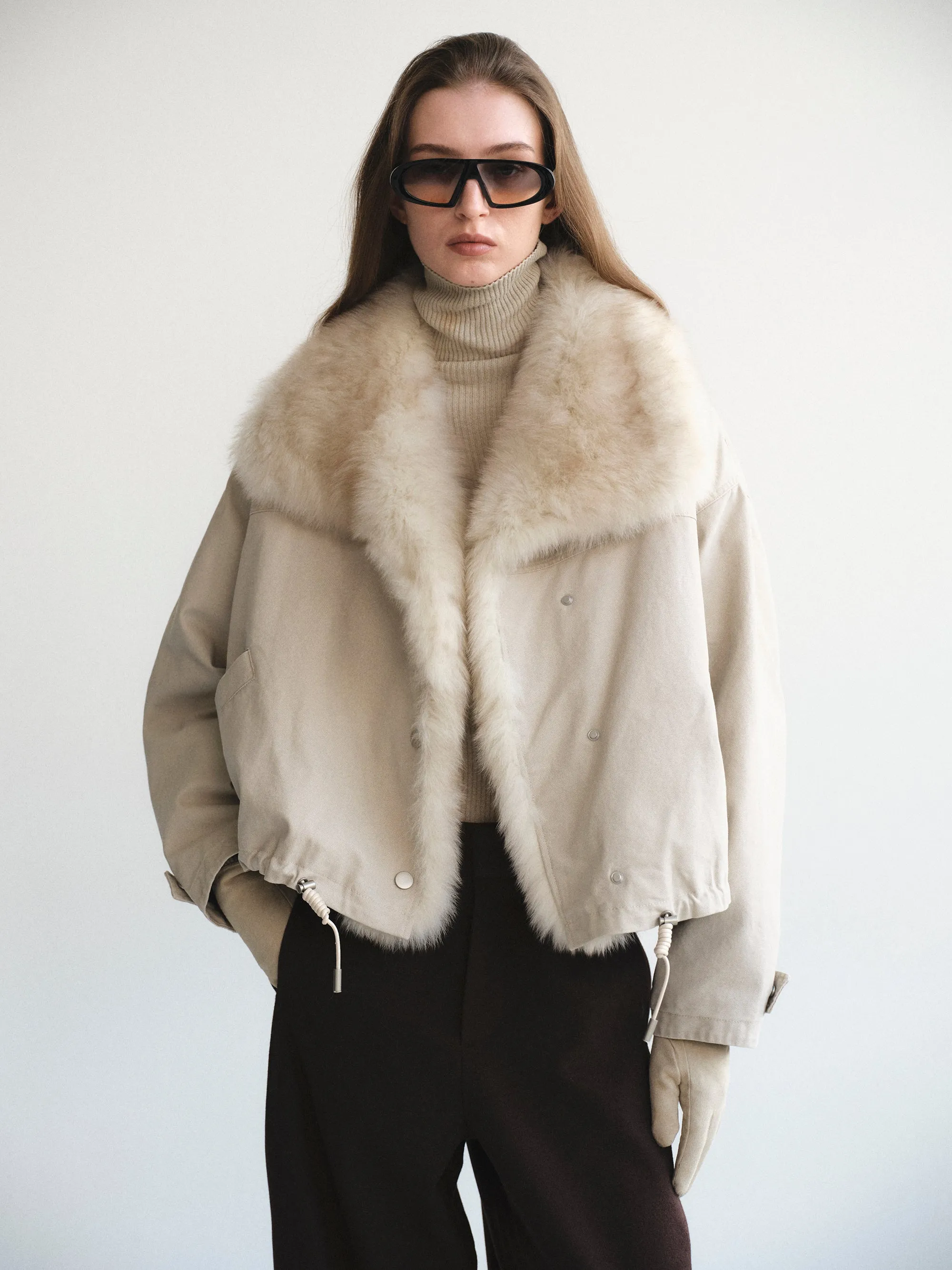 Cotton Canvas Fur Jacket, Beige sold by Source Unknown product image thumbnail 3
