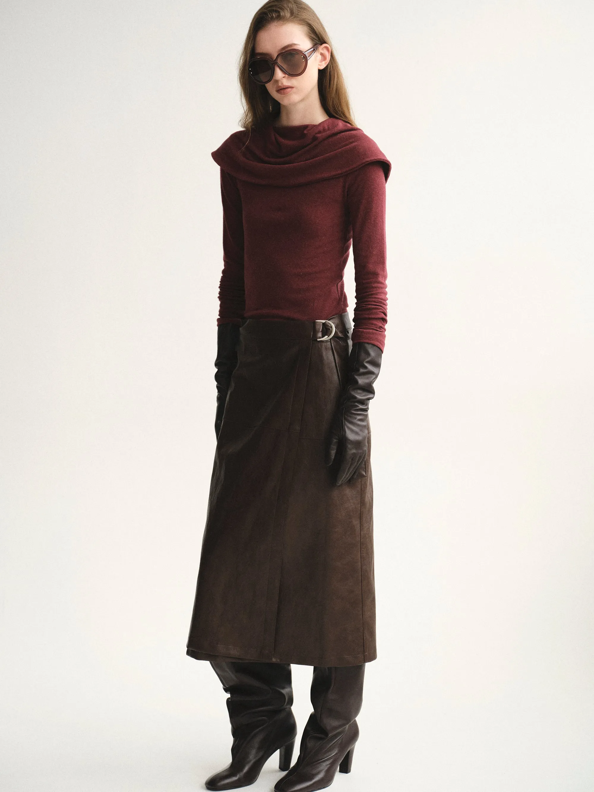 Cinch Belt Faux-Leather Skirt, Brown sold by Source Unknown product image thumbnail 2